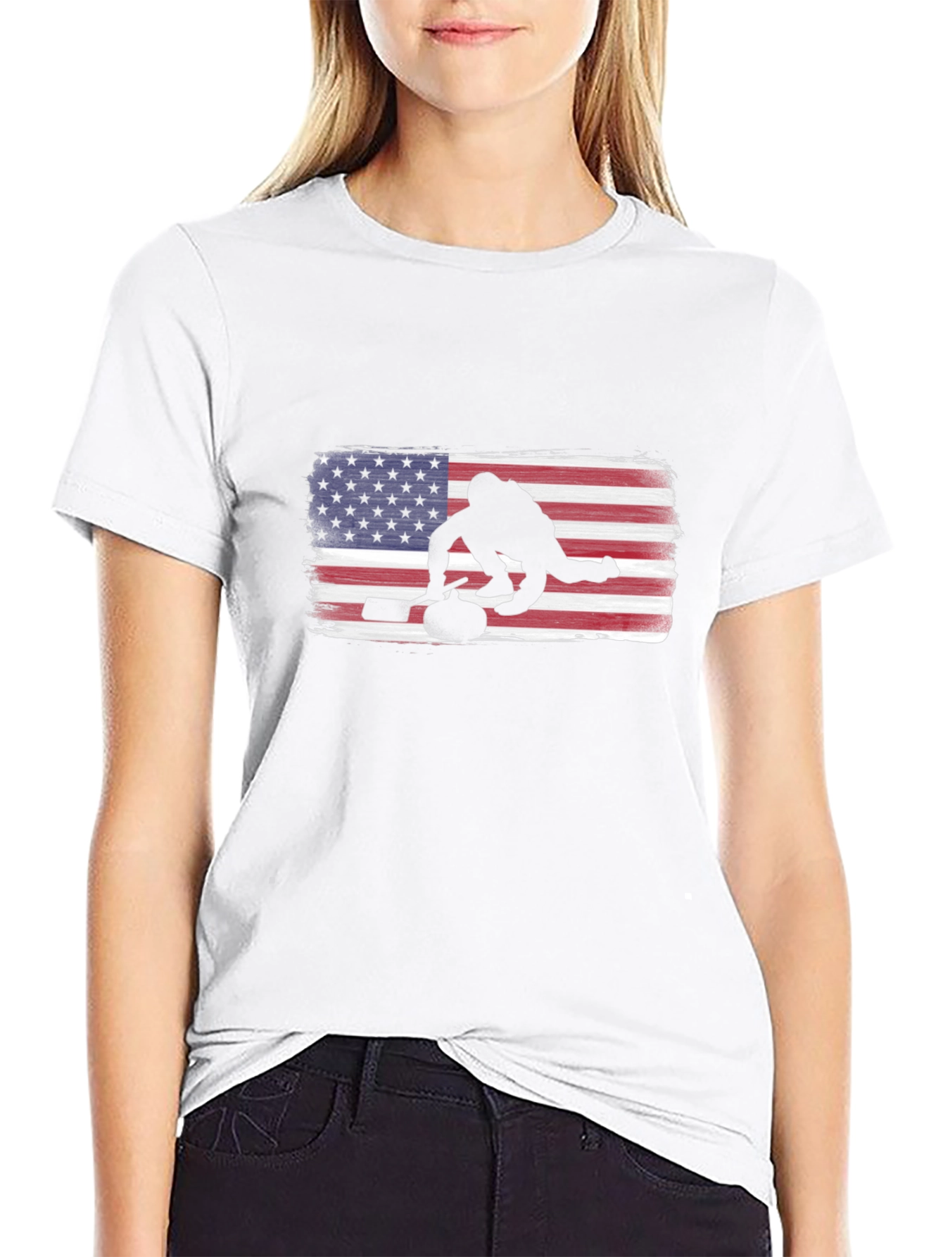 USA Curling Silhouette Tee - Patriotic Sport Shirt