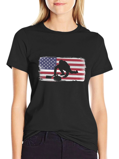 USA Curling Silhouette Tee - Patriotic Sport Shirt