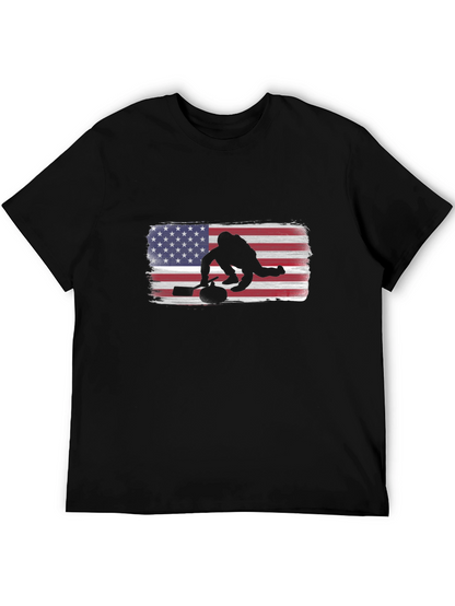 USA Curling Silhouette Tee - Patriotic Sport Shirt