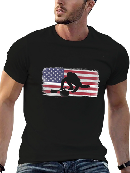 USA Curling Silhouette Tee - Patriotic Sport Shirt