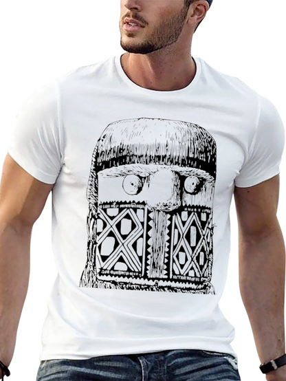 Unique Black Graphic T-Shirt - Tribal Mask Design