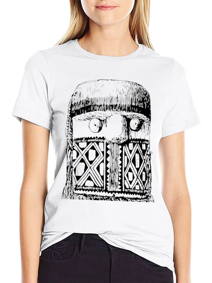 Unique Black Graphic T-Shirt - Tribal Mask Design