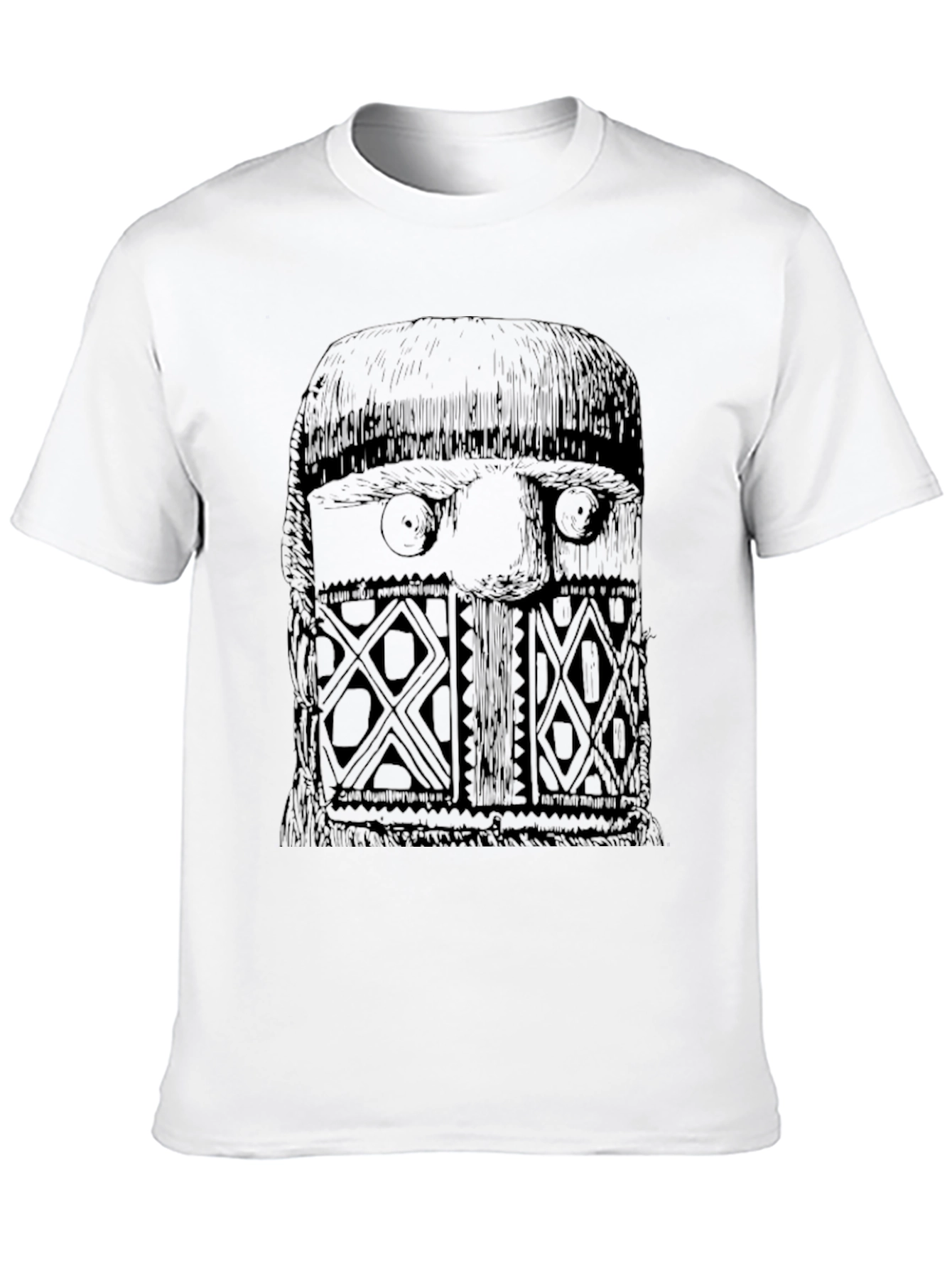 Unique Black Graphic T-Shirt - Tribal Mask Design