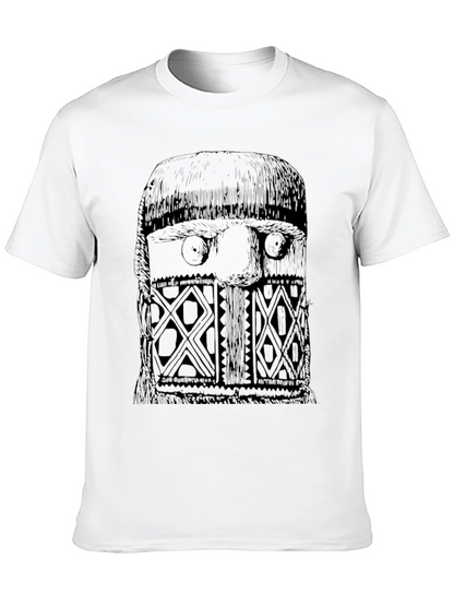 Unique Black Graphic T-Shirt - Tribal Mask Design