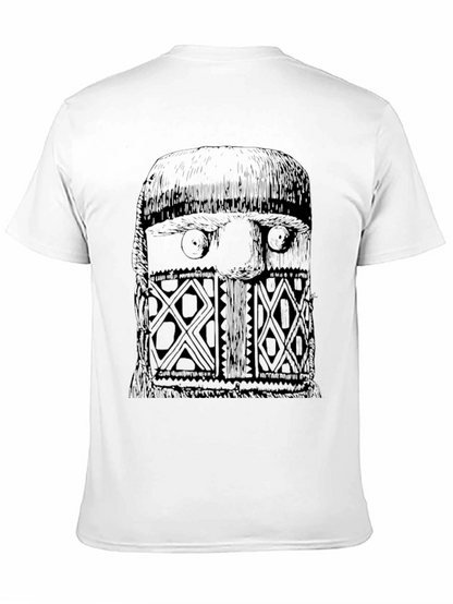 Unique Black Graphic T-Shirt - Tribal Mask Design