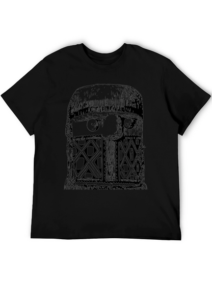 Unique Black Graphic T-Shirt - Tribal Mask Design