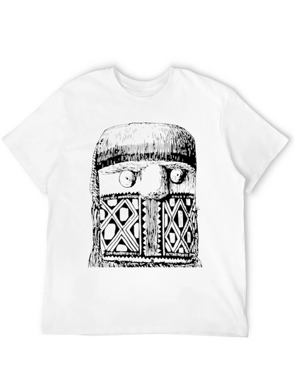 Unique Black Graphic T-Shirt - Tribal Mask Design
