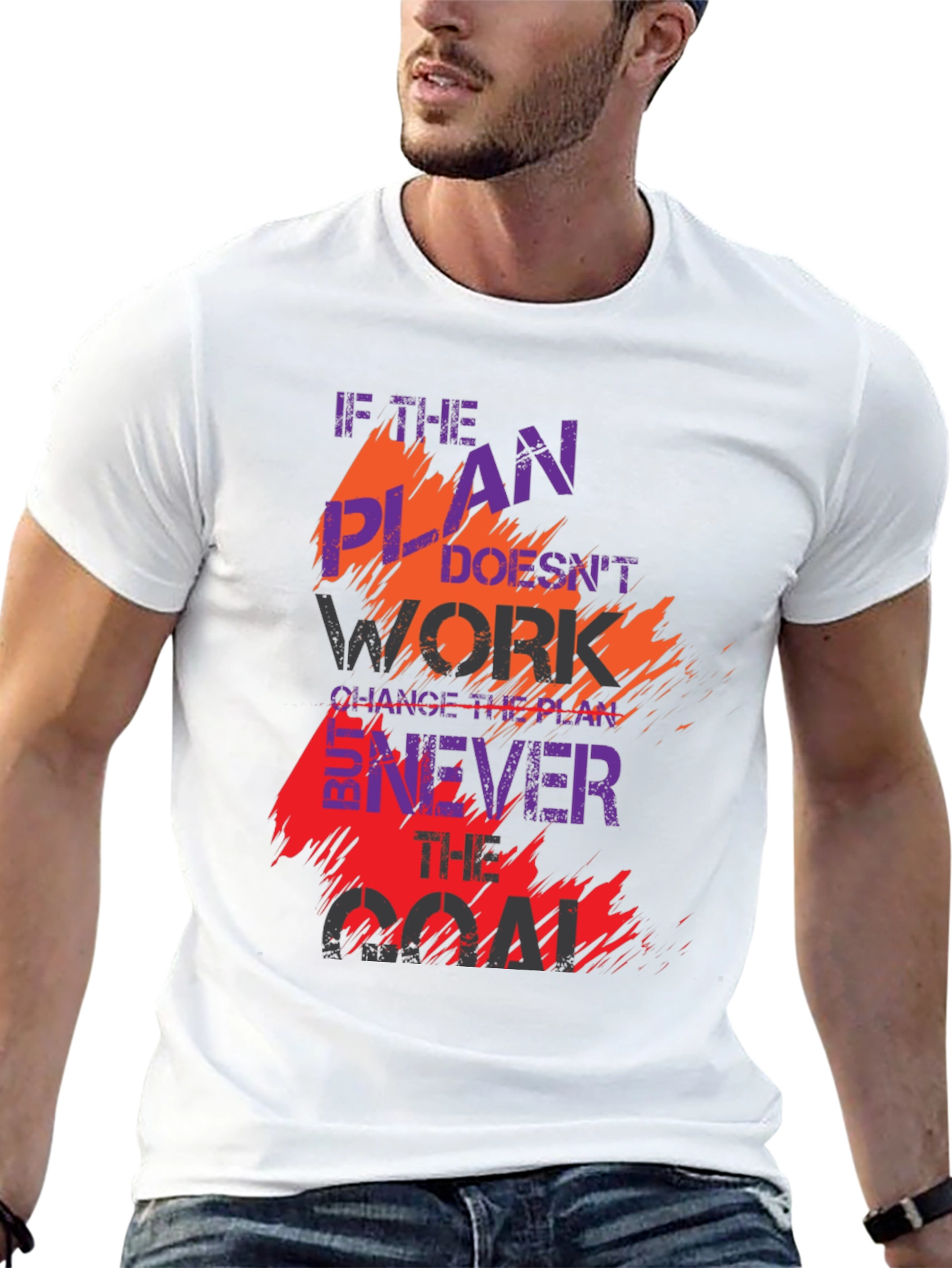 Motivational Black T-Shirt: Change the Plan Never the Goal