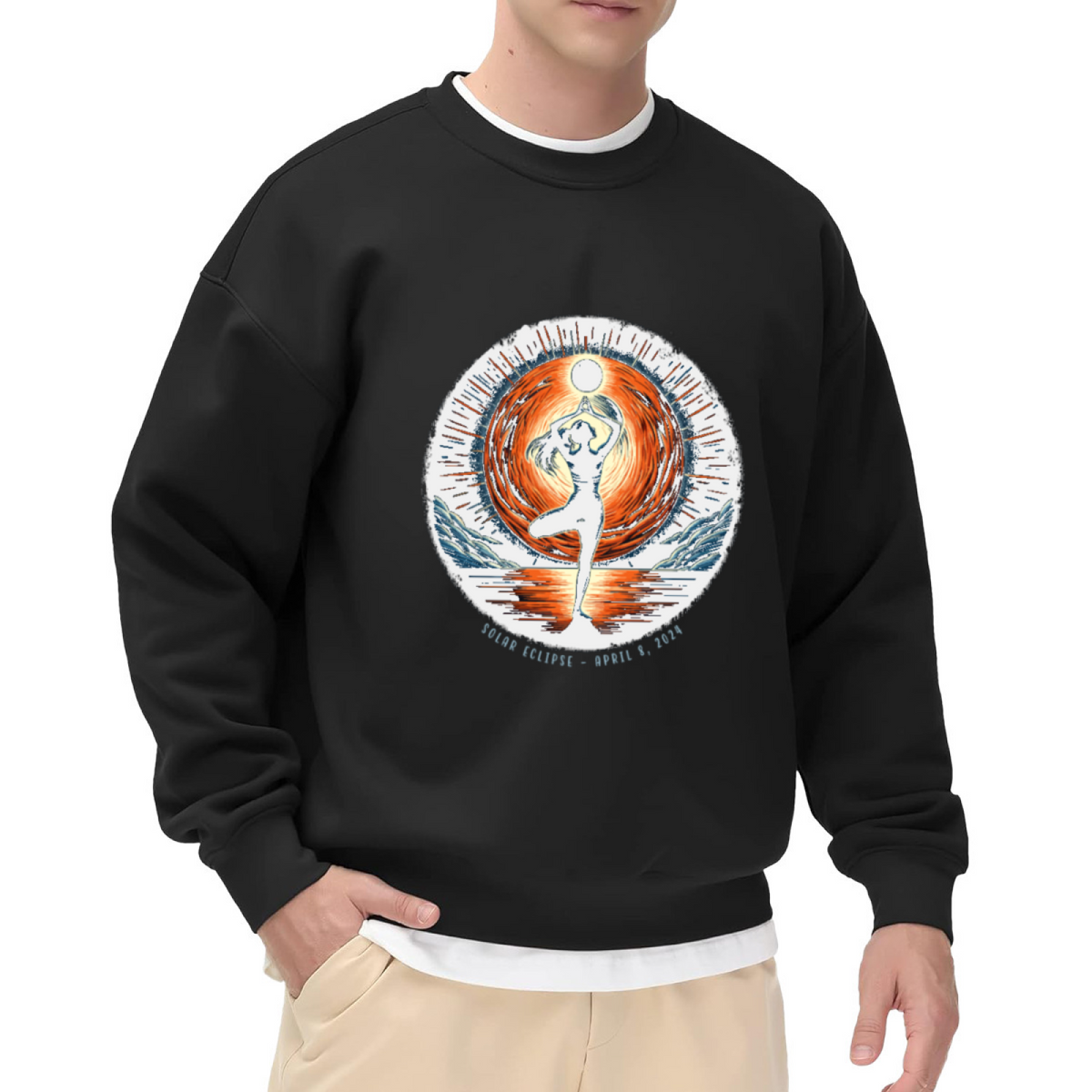 Solar Eclipse April 8 2024 Crewneck Sweatshirt - Astronomy Yoga Event Pullover