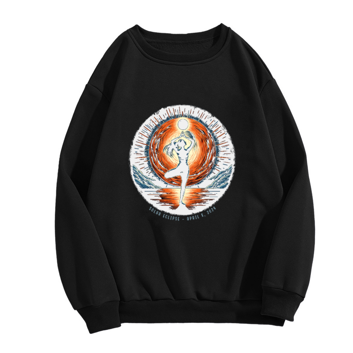 Solar Eclipse April 8 2024 Crewneck Sweatshirt - Astronomy Yoga Event Pullover