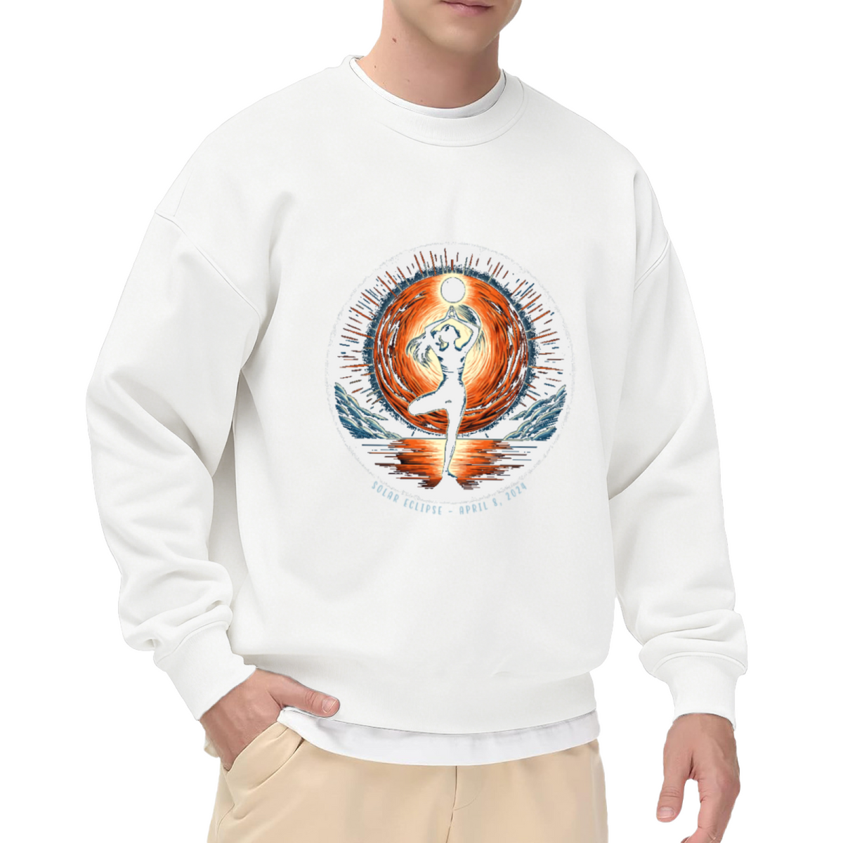 Solar Eclipse April 8 2024 Crewneck Sweatshirt - Astronomy Yoga Event Pullover