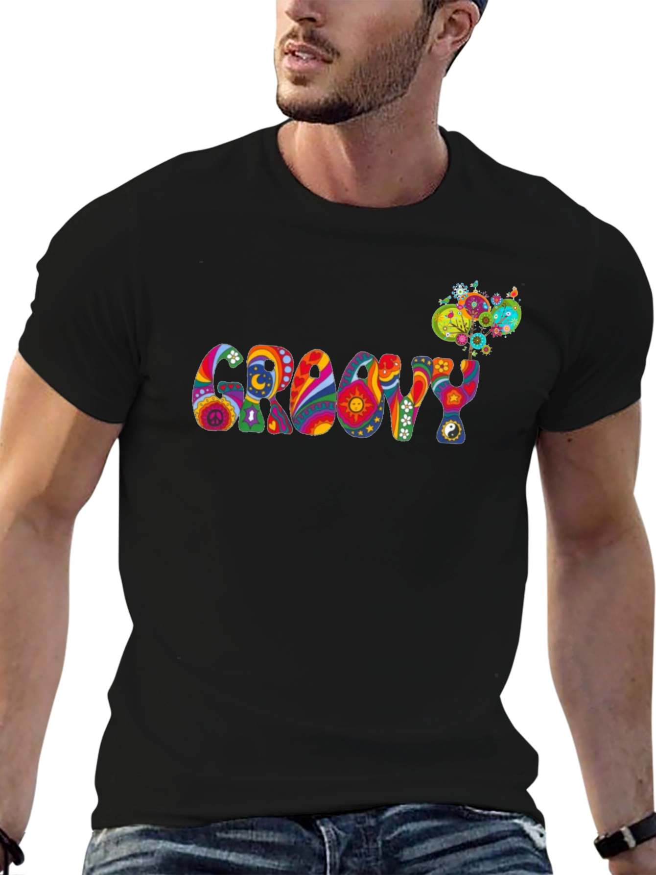 Groovy Psychedelic Patterned Black T-Shirt