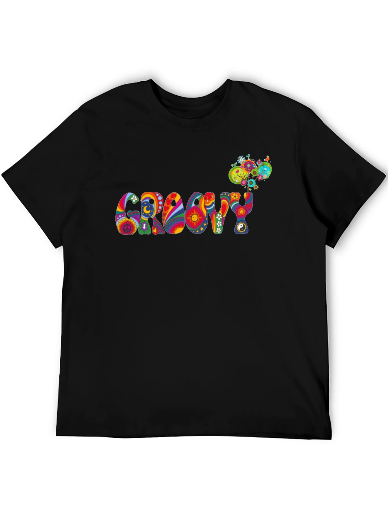 Groovy Psychedelic Patterned Black T-Shirt