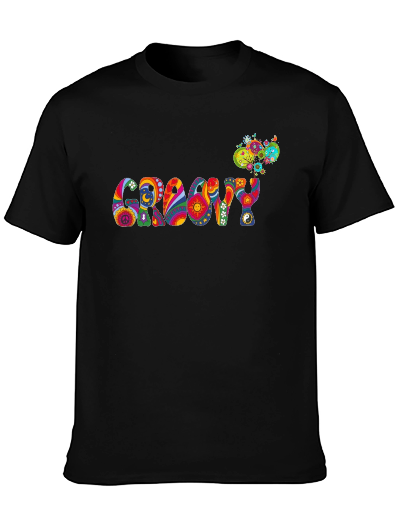 Groovy Psychedelic Patterned Black T-Shirt