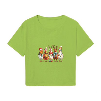 Cute Festive Christmas Chicken Squad Holiday Crop Top