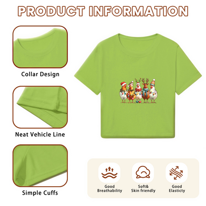 Cute Festive Christmas Chicken Squad Holiday Crop Top
