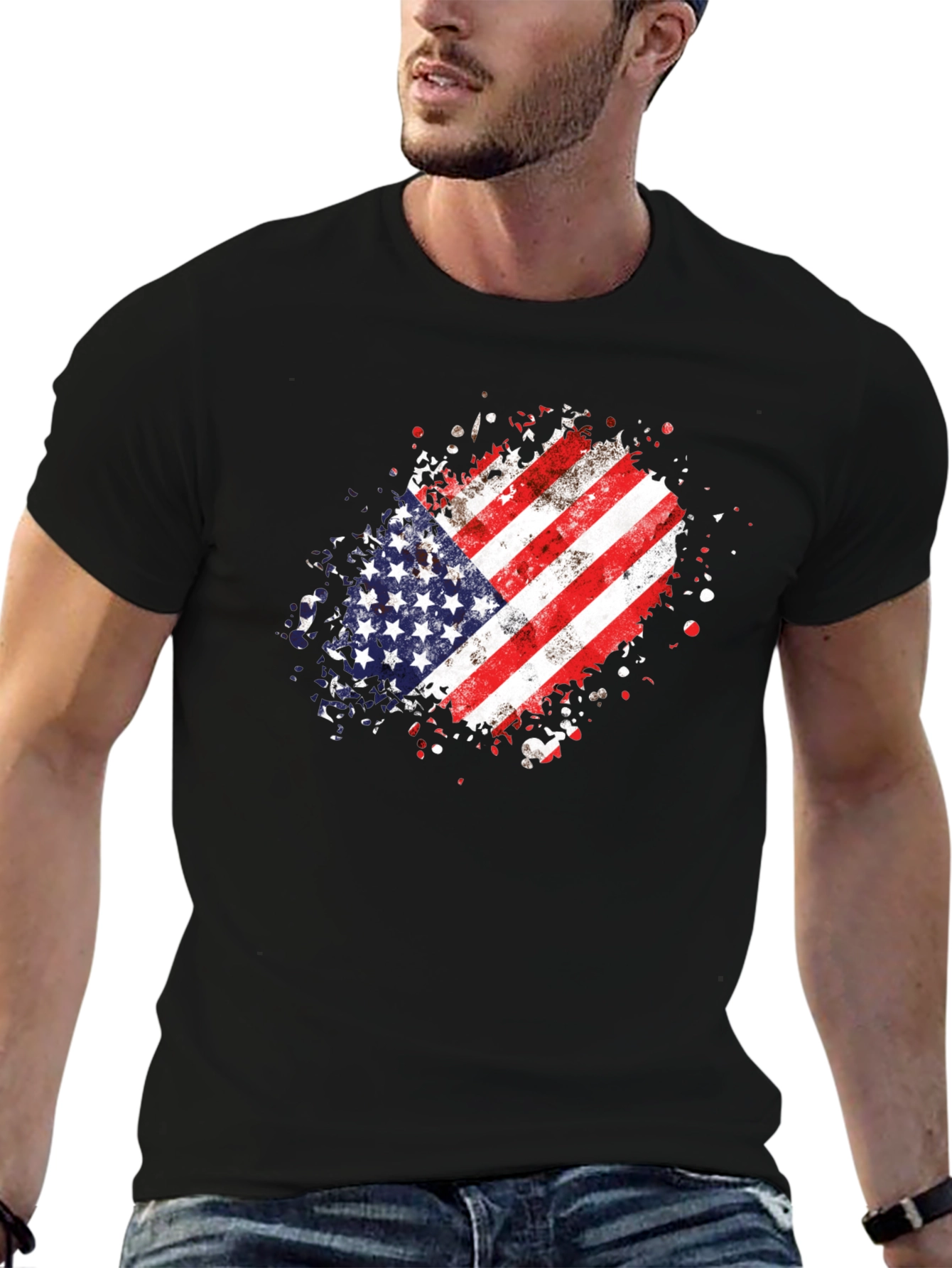 American Flag Splatter T-Shirt - Black