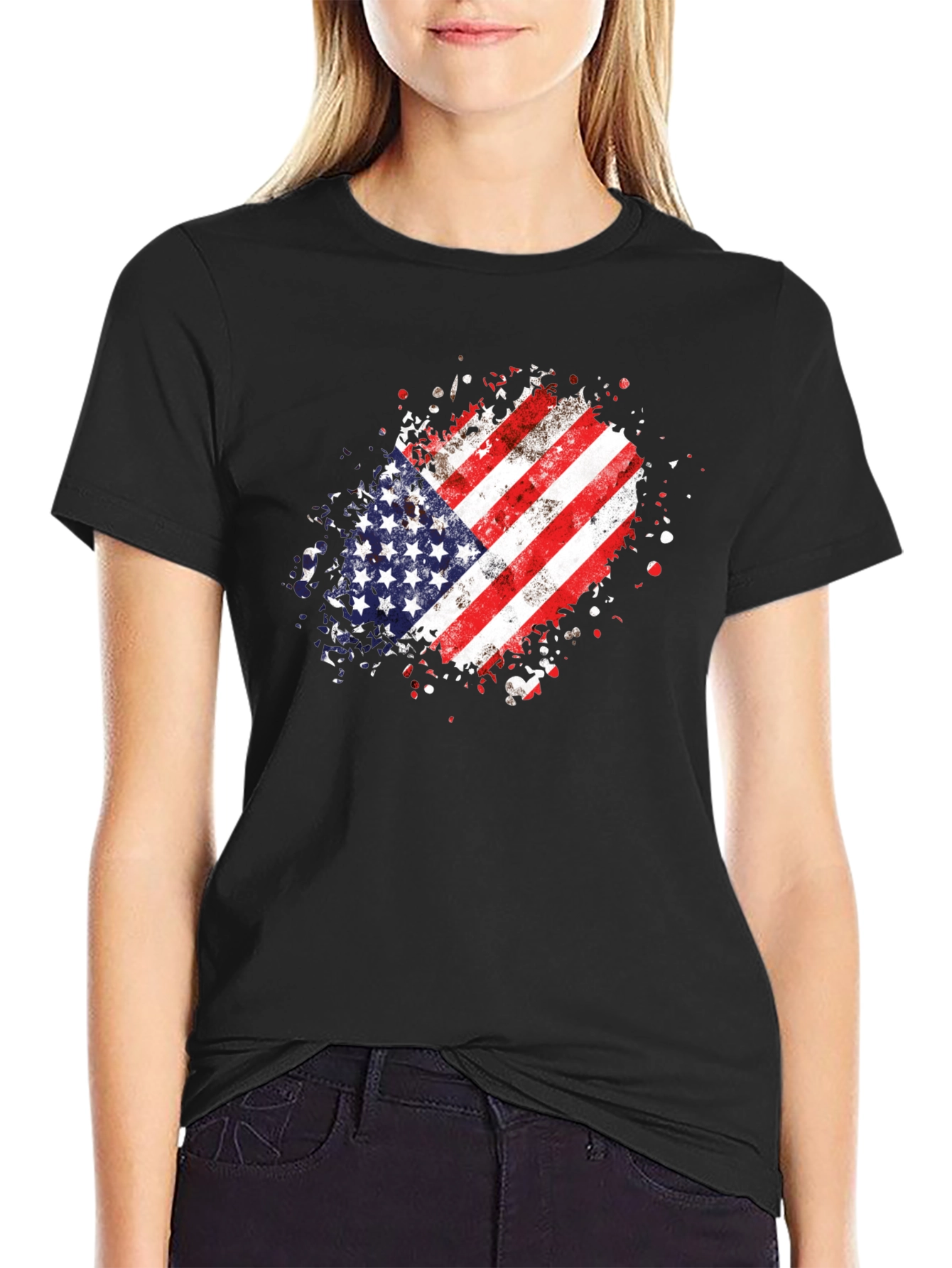 American Flag Splatter T-Shirt - Black