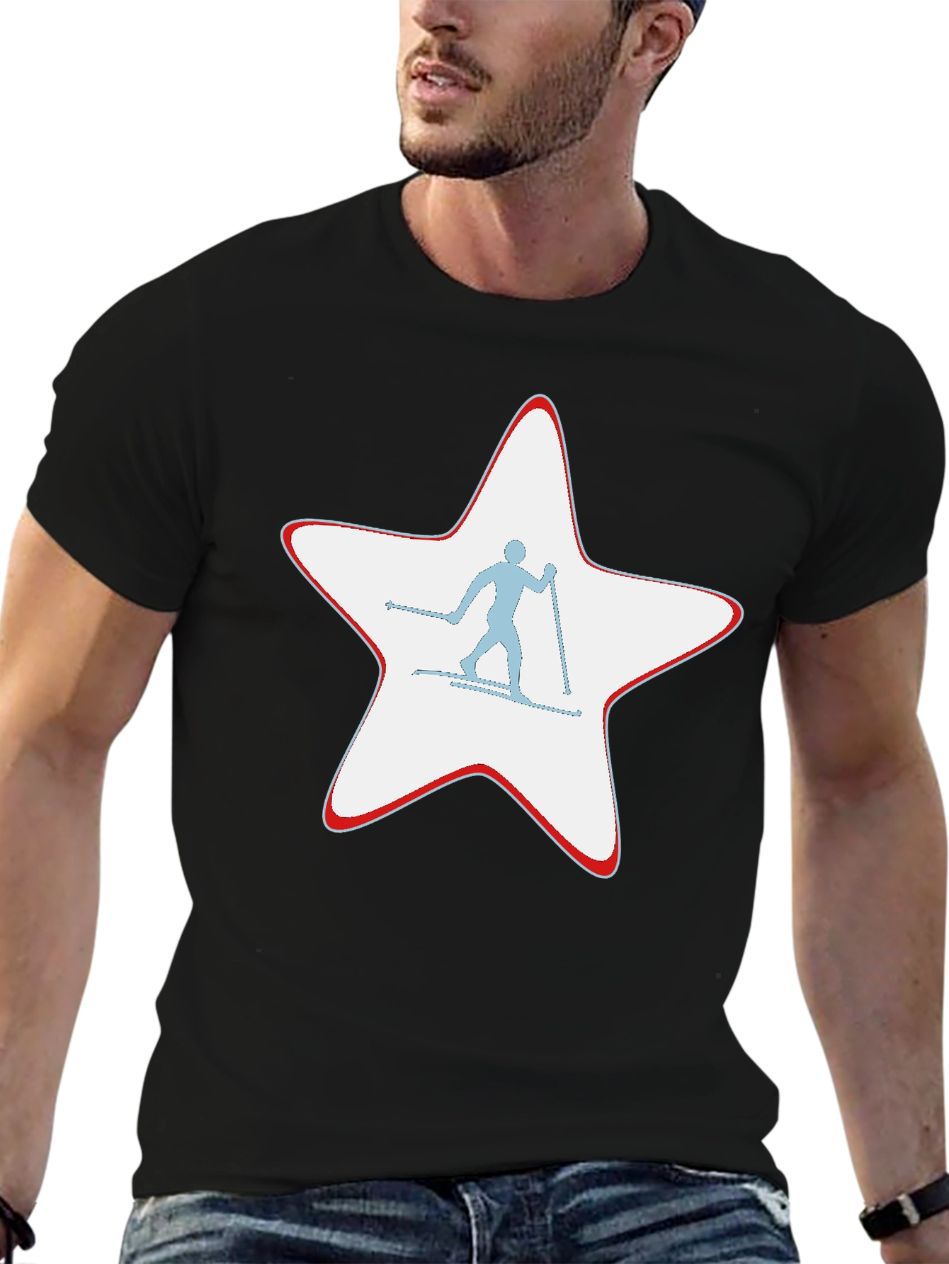 Ski Star Graphic T-Shirt - Black Cotton Tee