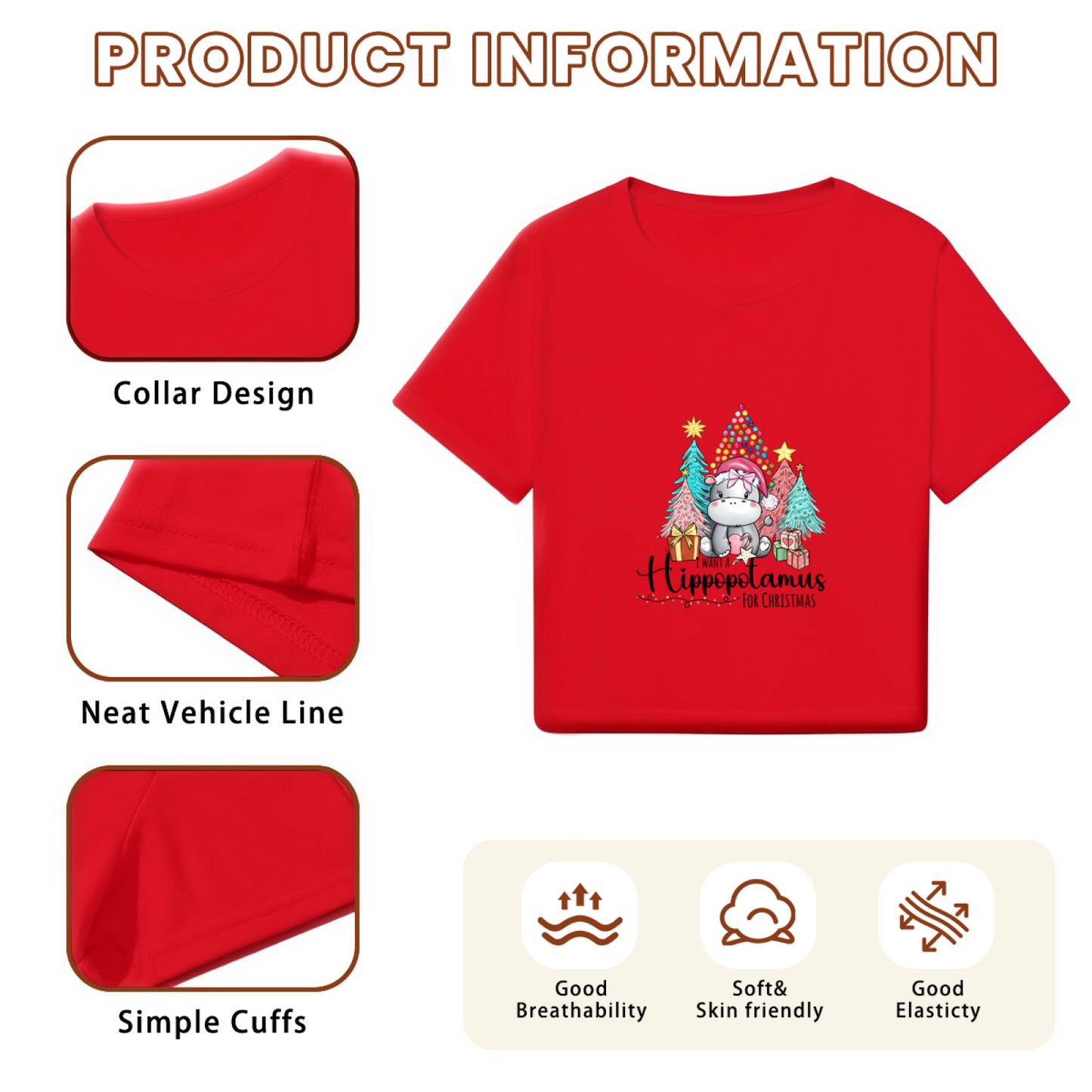 Cute Hippopotamus Christmas Tree X?mas Party Red Crop Tee