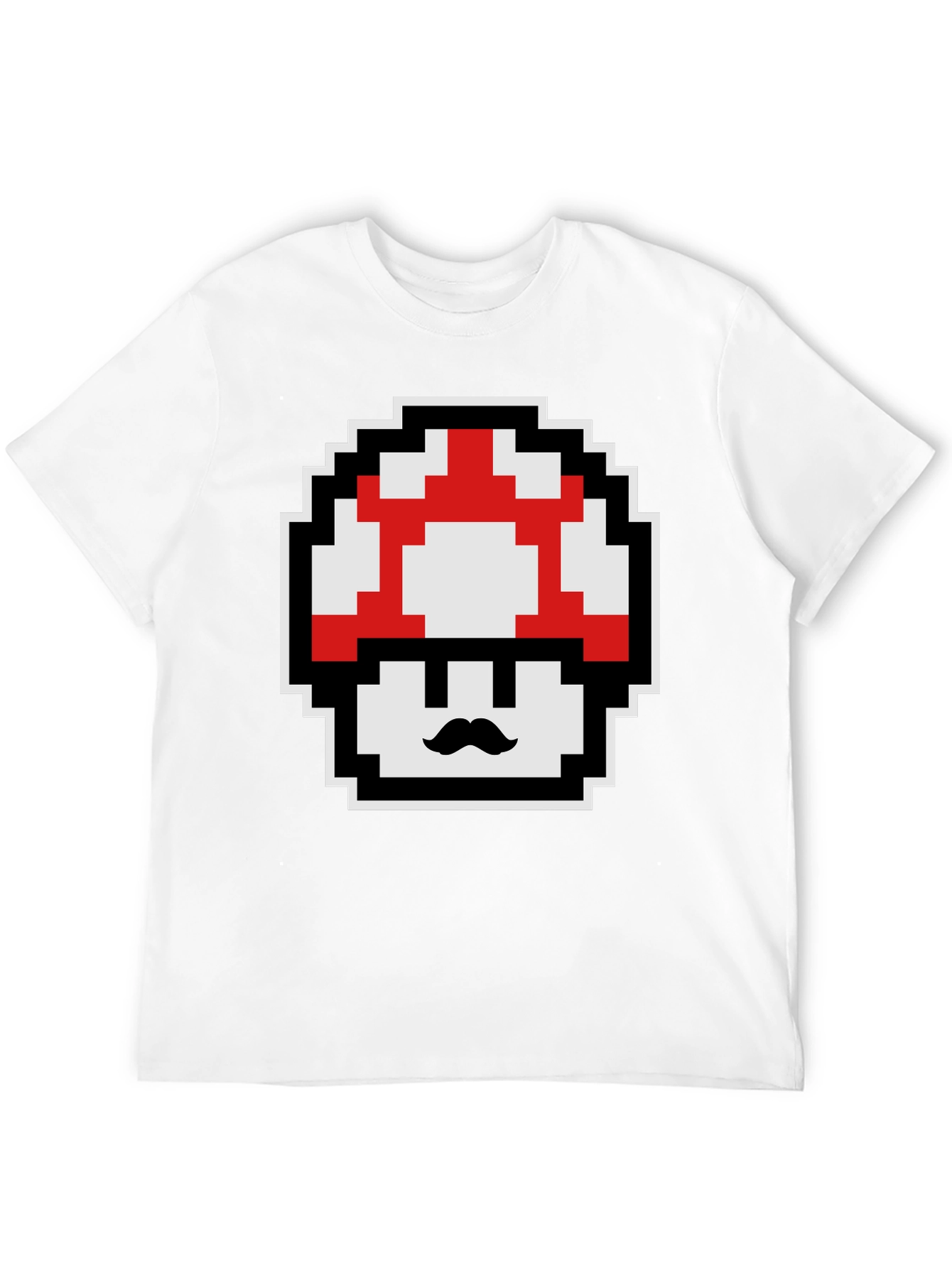Retro Pixel Mushroom Graphic Tee - Black Cotton Blend