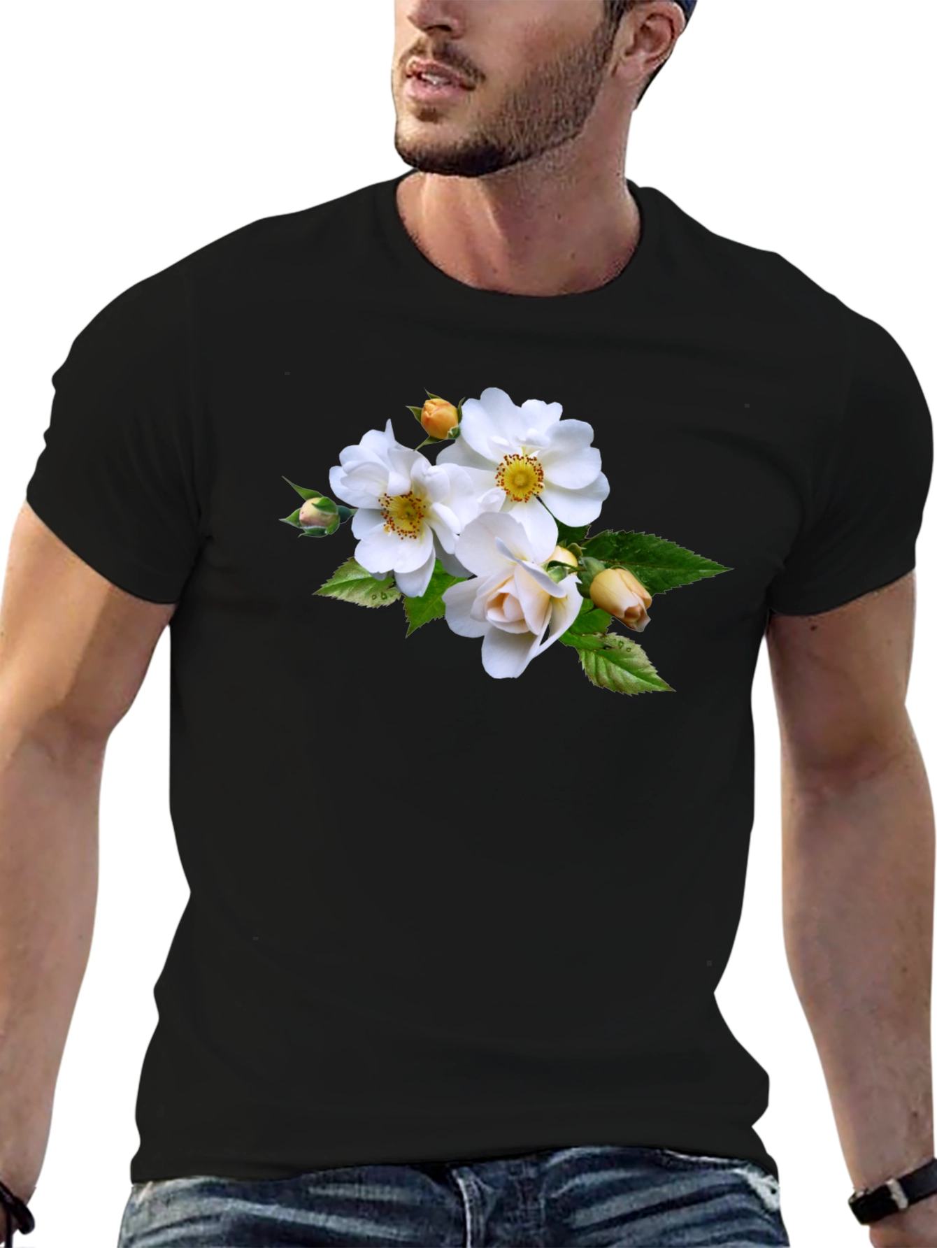 Floral Tee - Elegant White Rose Design