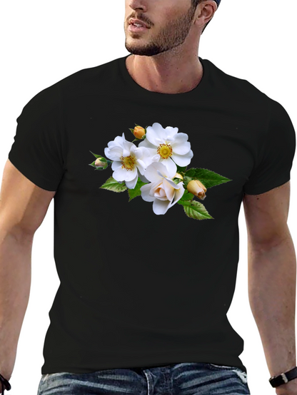 Floral Tee - Elegant White Rose Design