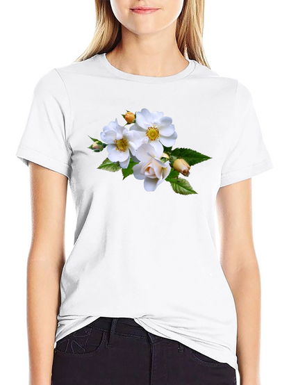 Floral Tee - Elegant White Rose Design