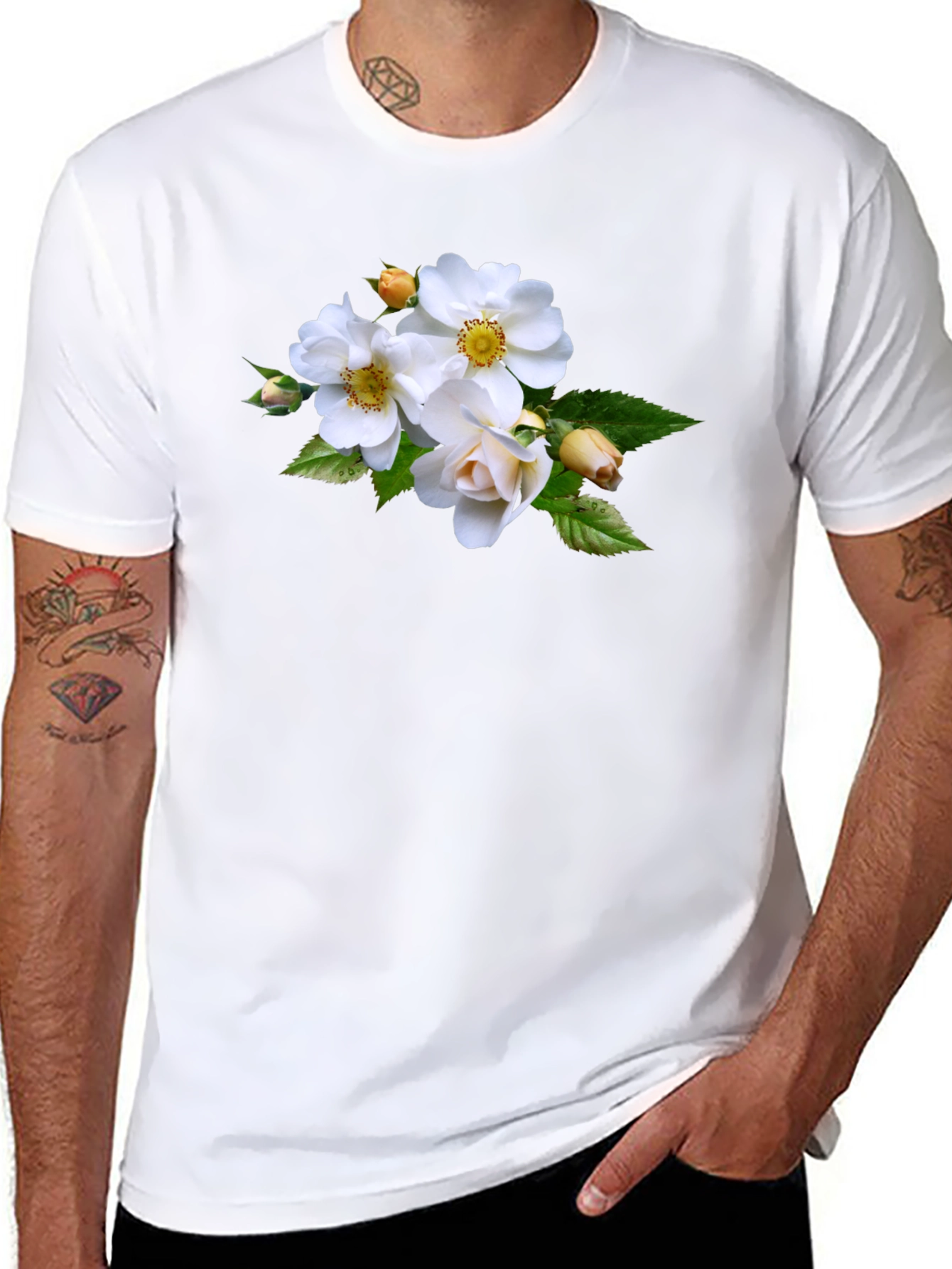 Floral Tee - Elegant White Rose Design