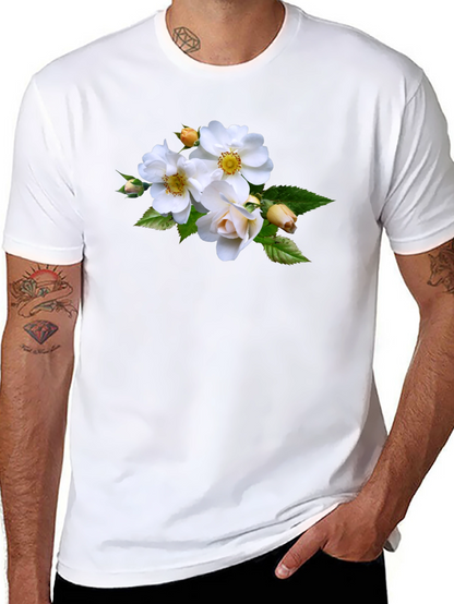 Floral Tee - Elegant White Rose Design