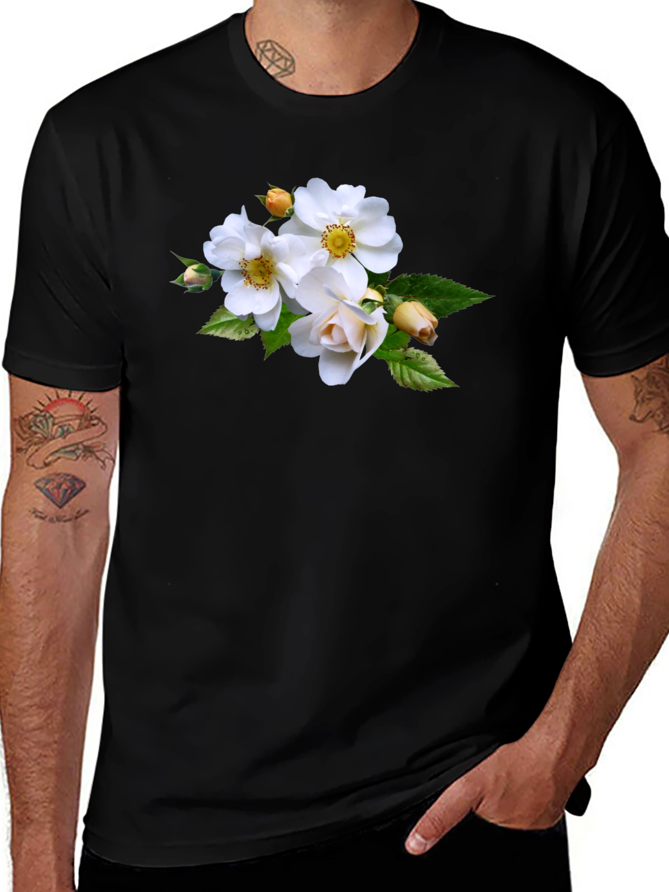 Floral Tee - Elegant White Rose Design