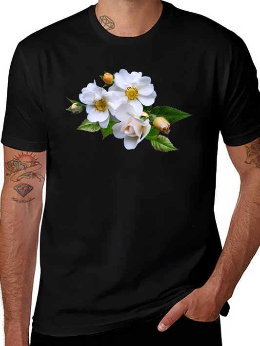 Floral Tee - Elegant White Rose Design