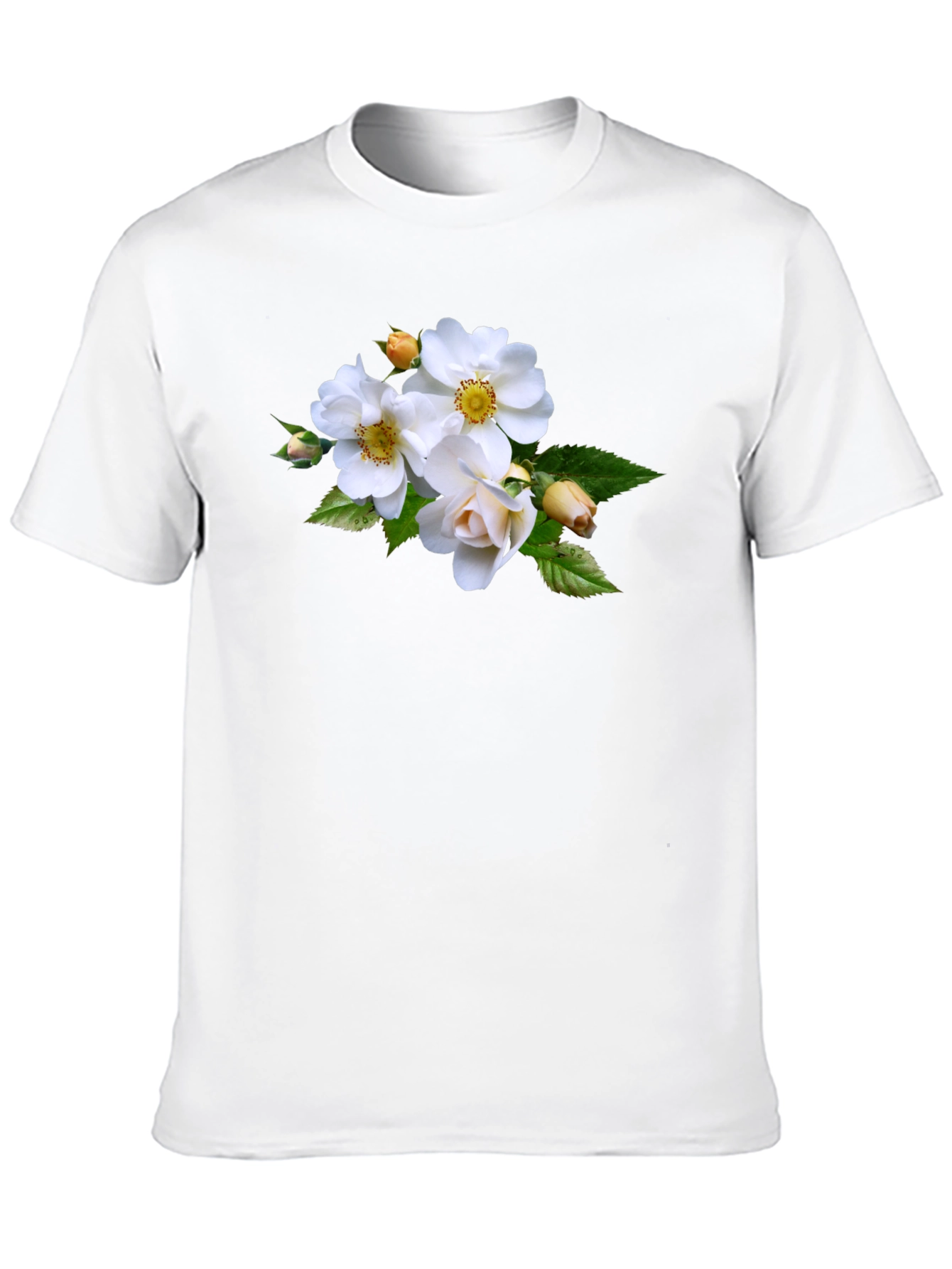 Floral Tee - Elegant White Rose Design