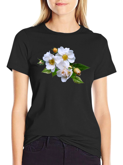 Floral Tee - Elegant White Rose Design