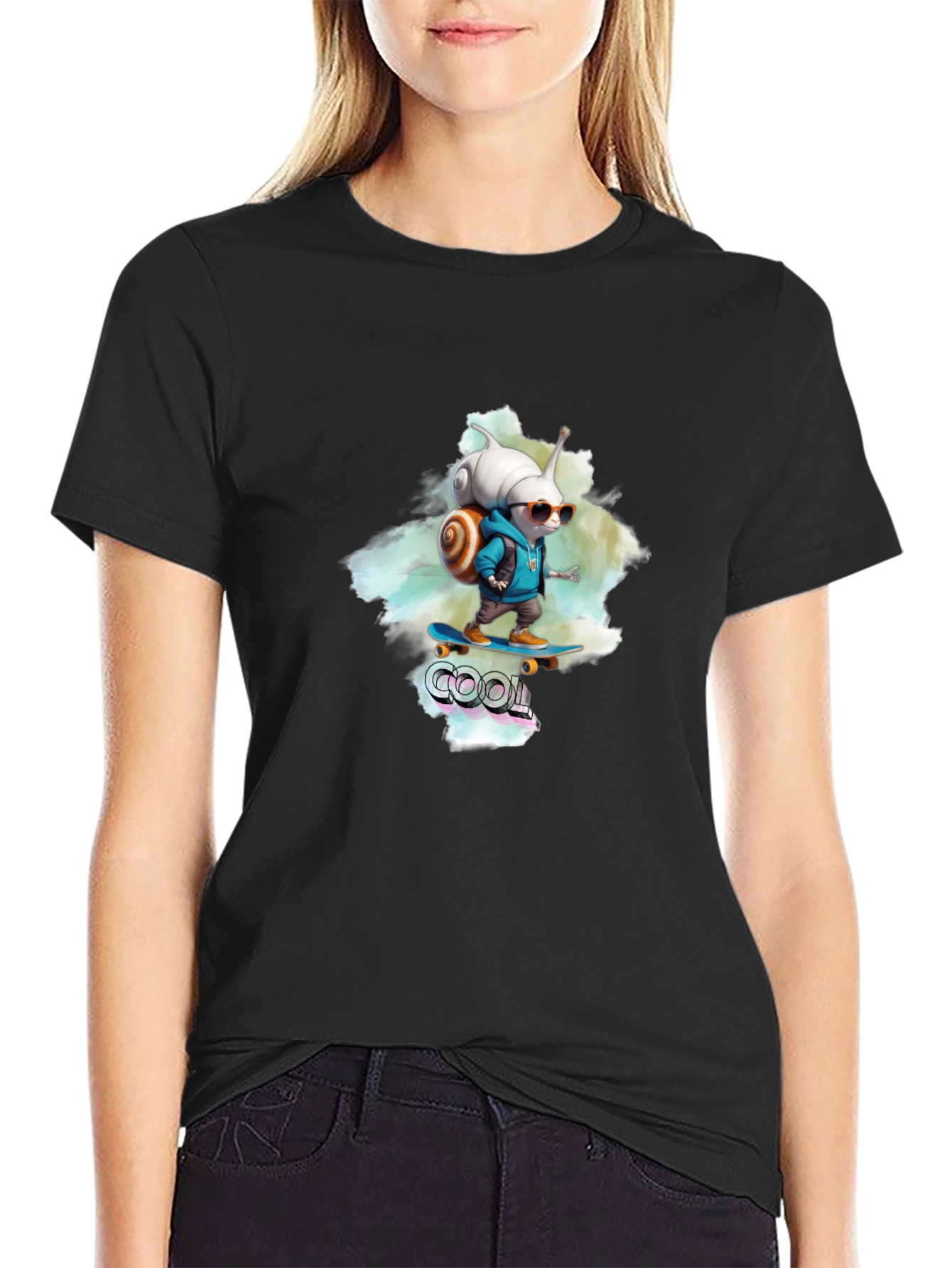 Cool Snail Skateboard T-Shirt - Black Cotton Tee