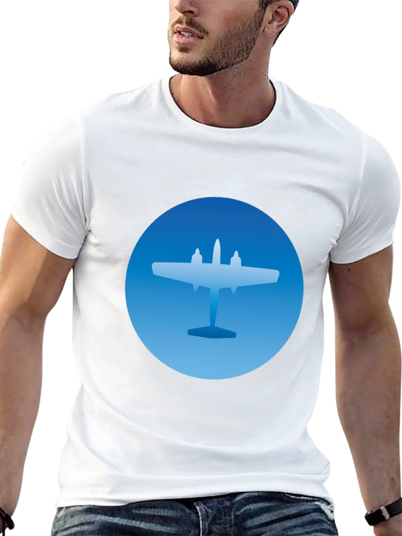 Airplane Graphic T-Shirt - Stylish Blue & Black Tee