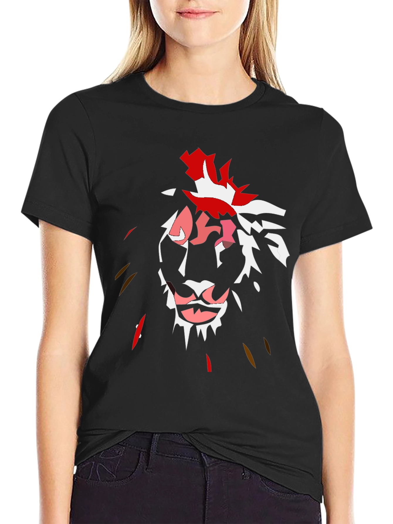 Abstract Lion Graphic Black T-Shirt