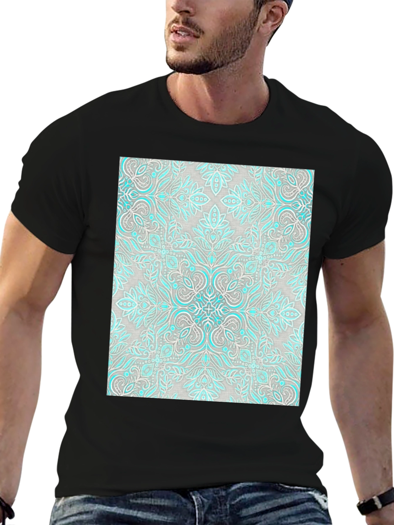Patterned Graphic Tee - Black Casual Shirt