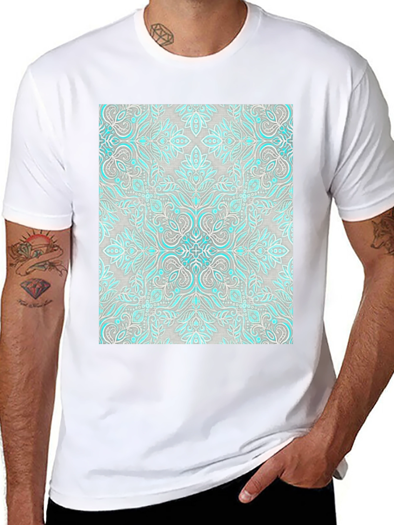 Patterned Graphic Tee - Black Casual Shirt