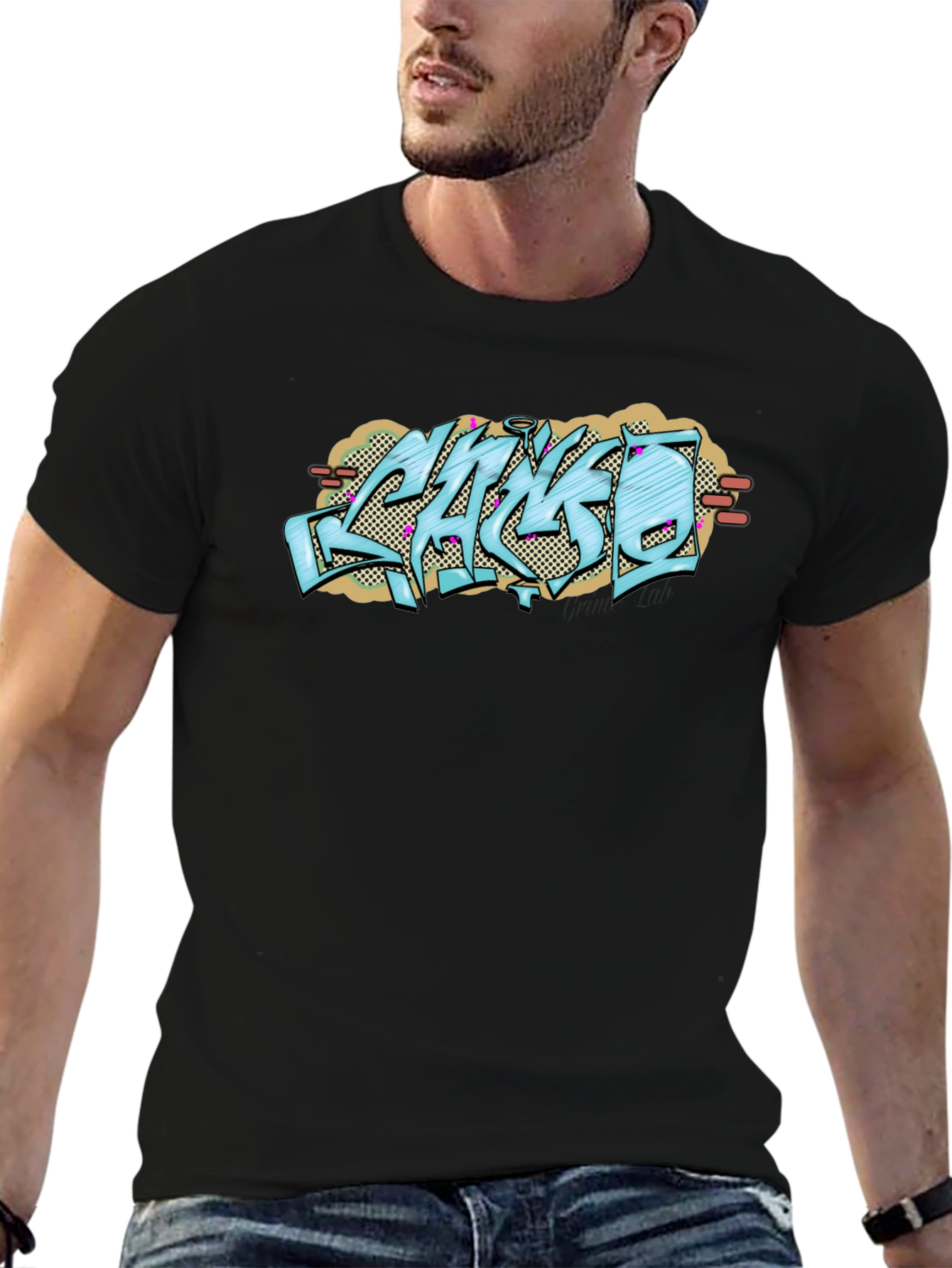 Graffiti Style Graphic Print Black T-Shirt