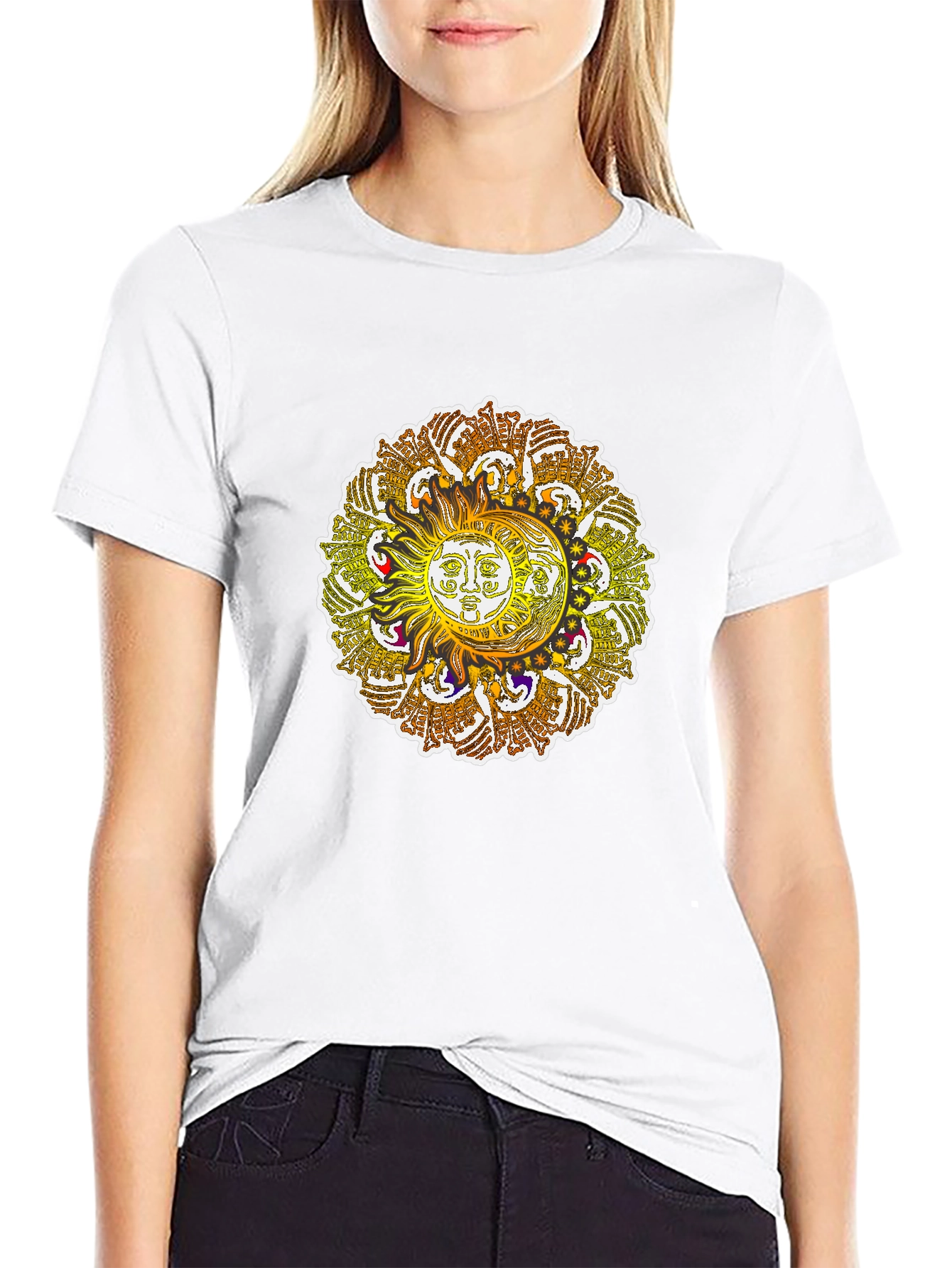 Sun and Moon Mandala Graphic Tee - Black