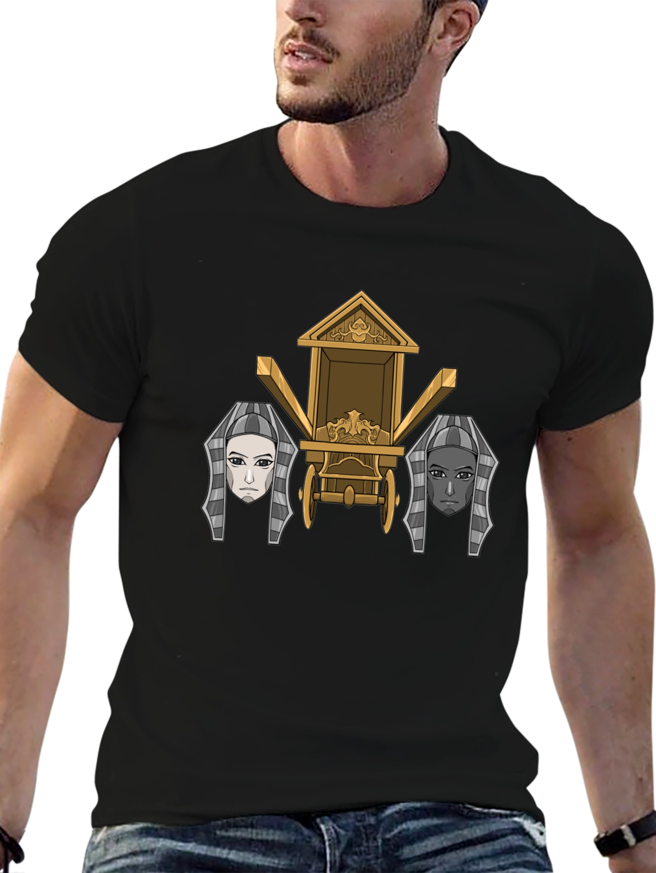 Egyptian Chariot Graphic Tee - Premium Black T-Shirt