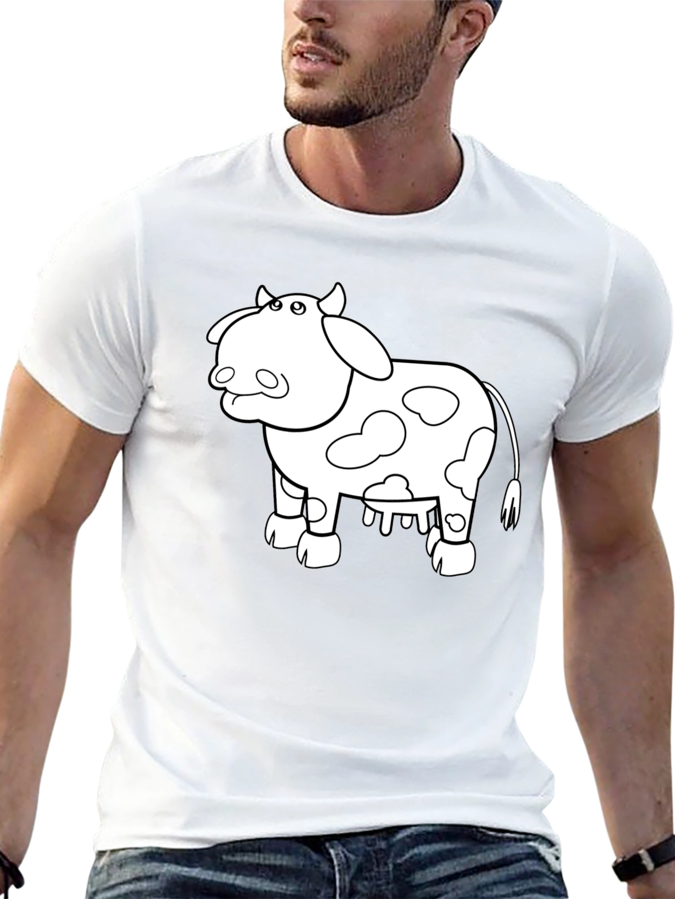 Cow Graphic Print T-Shirt - Casual Black Tee