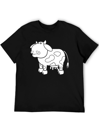 Cow Graphic Print T-Shirt - Casual Black Tee