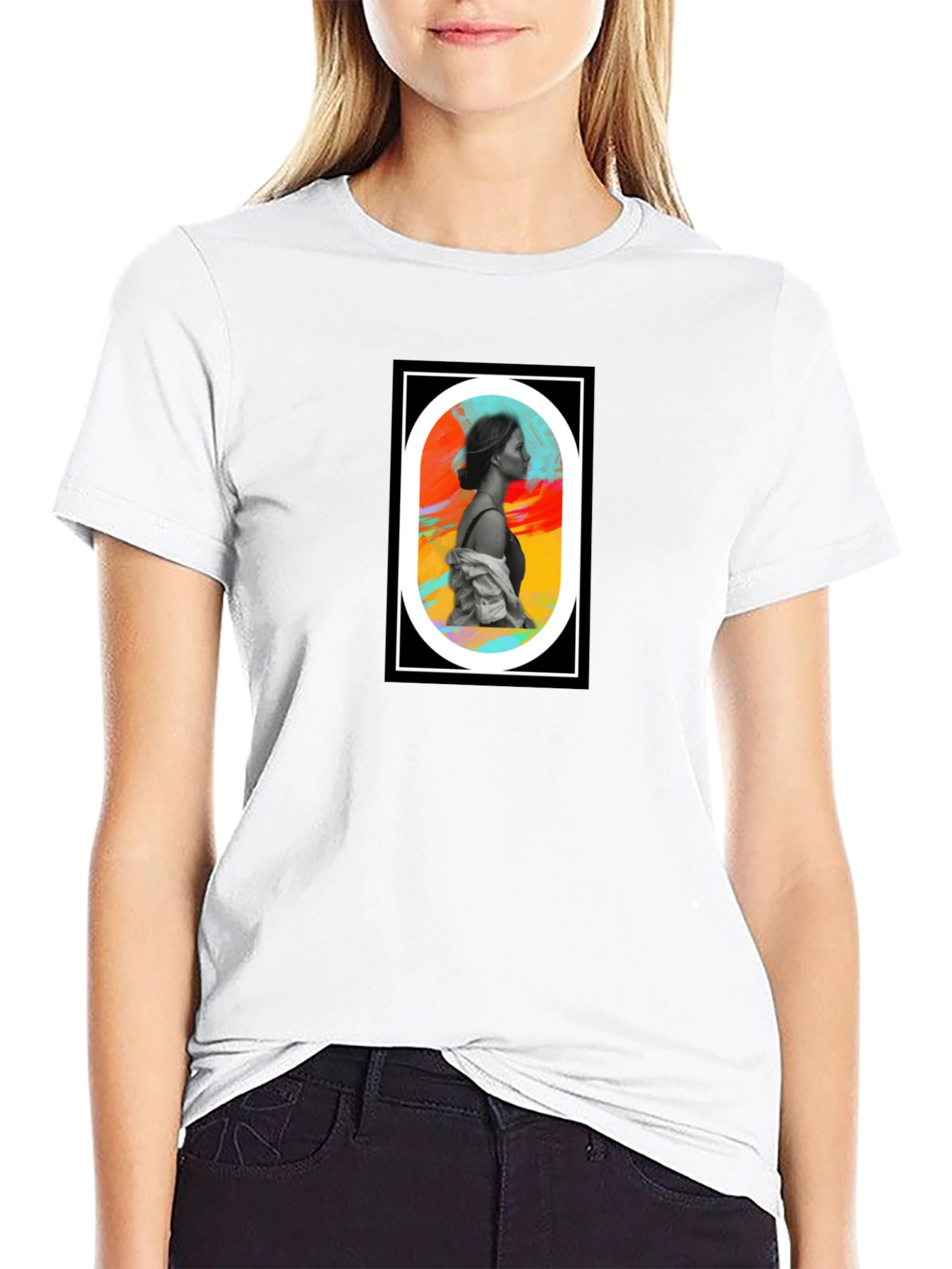 Abstract Woman Portrait Graphic Tee - Black