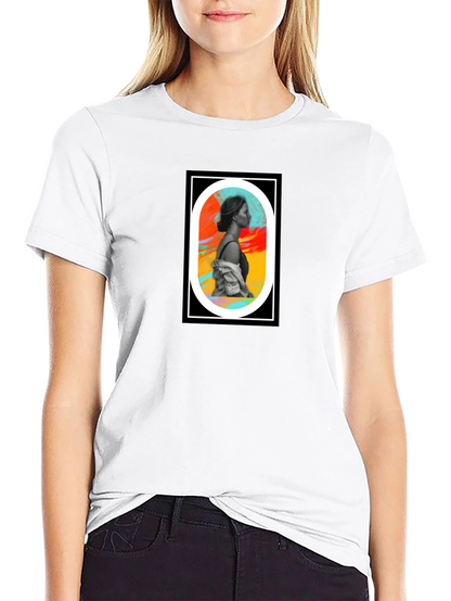 Abstract Woman Portrait Graphic Tee - Black