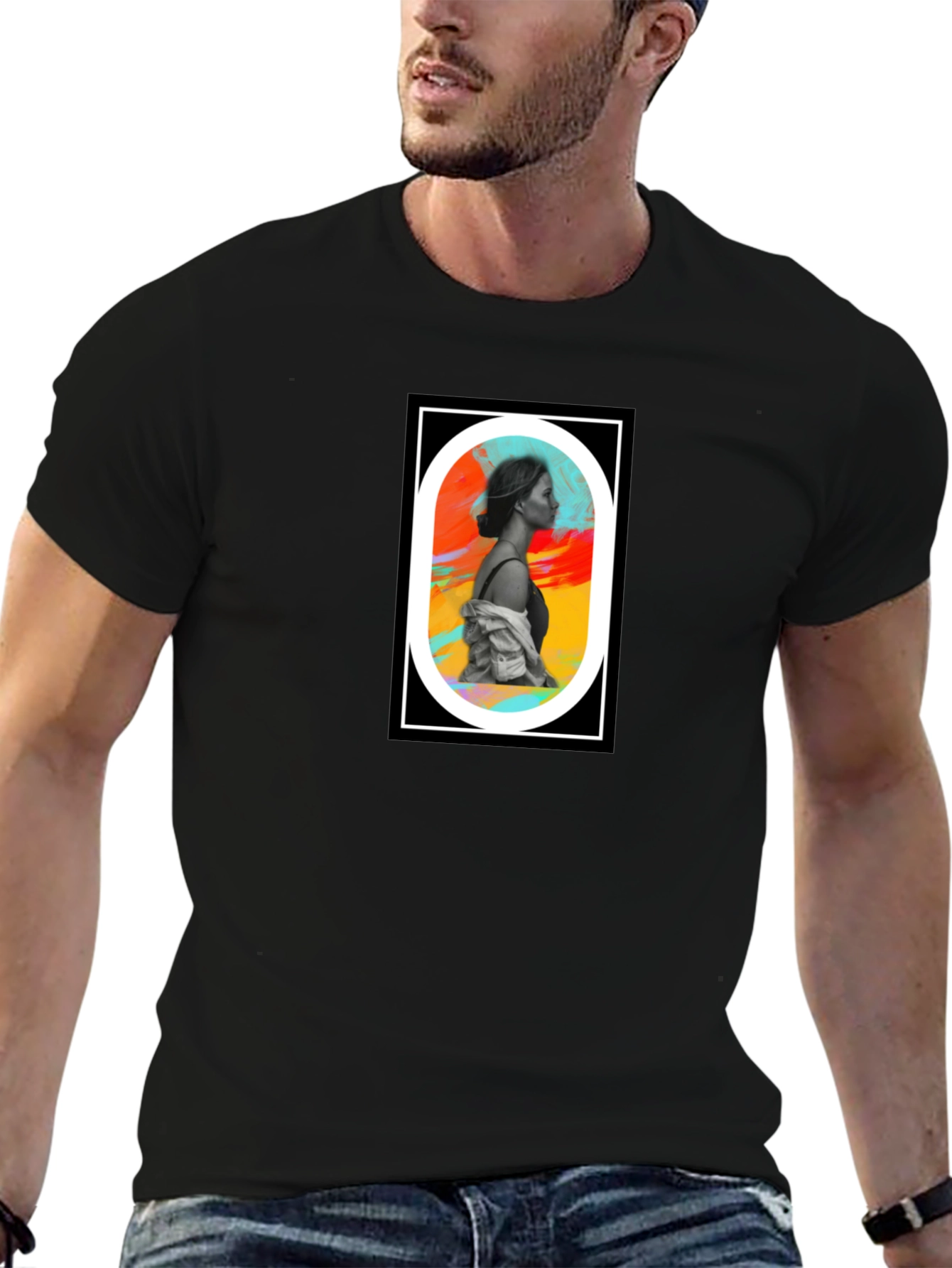 Abstract Woman Portrait Graphic Tee - Black