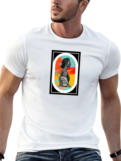 Abstract Woman Portrait Graphic Tee - Black