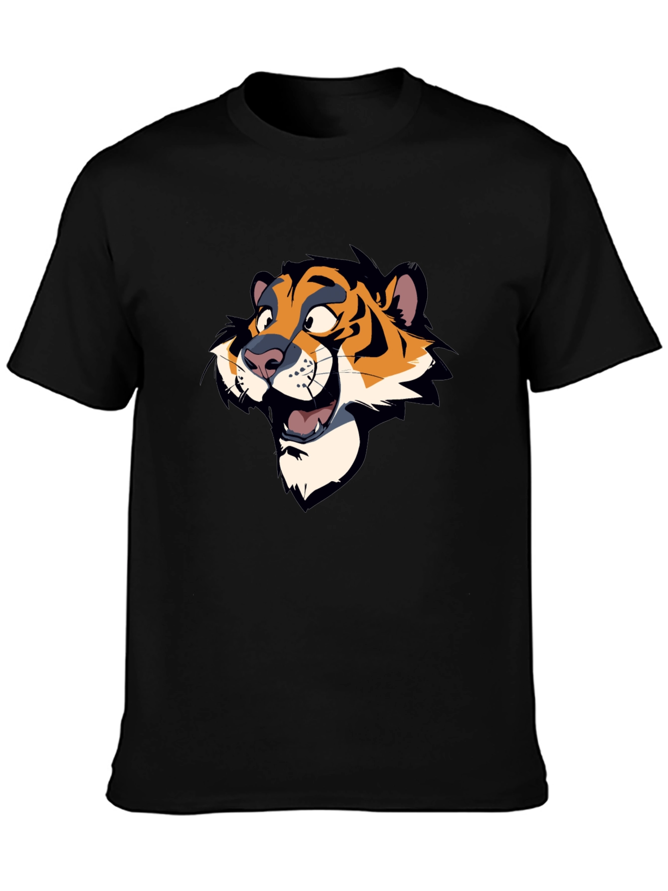 Cartoon Tiger Graphic Black T-Shirt