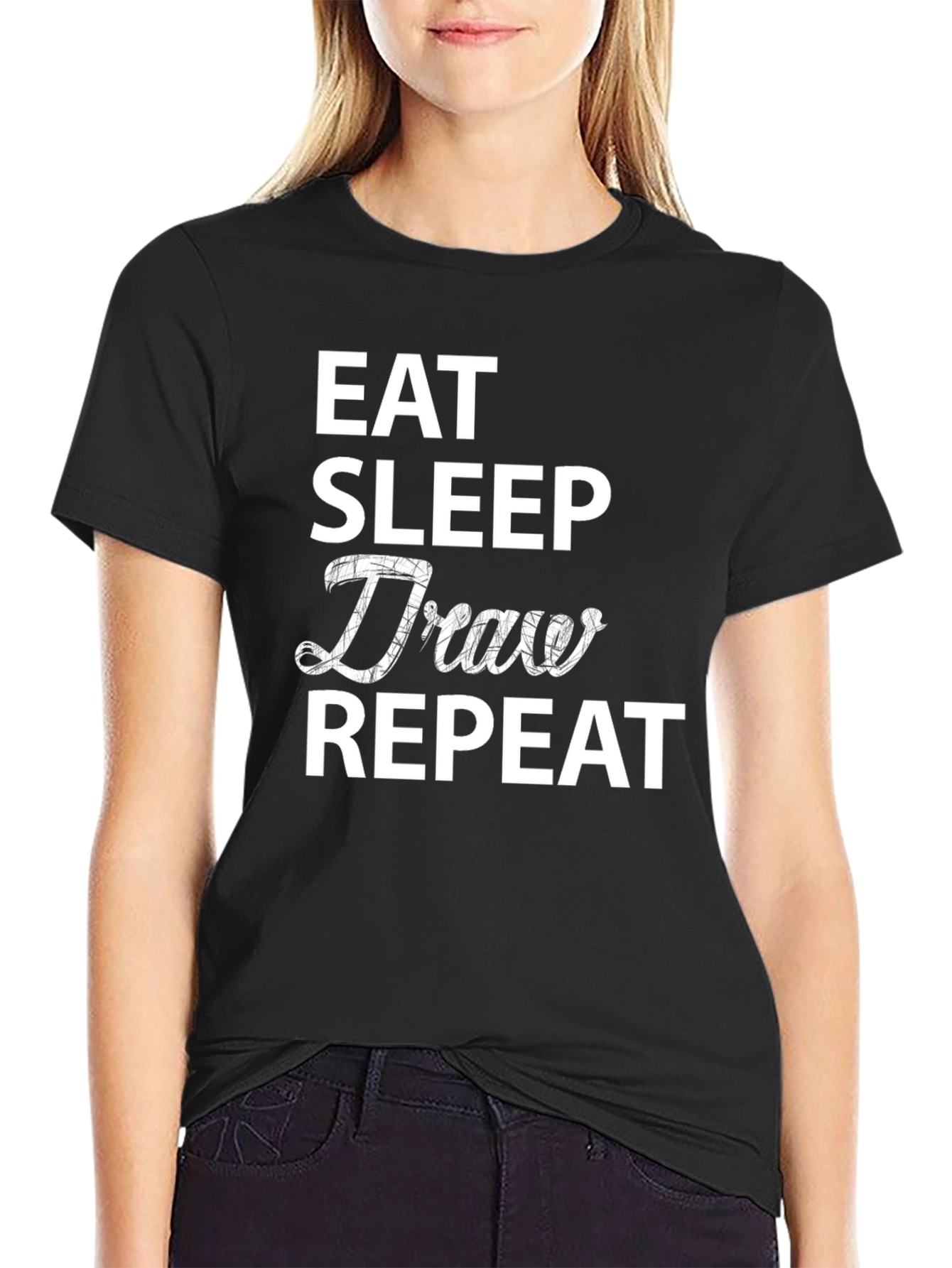 Eat Sleep Draw Repeat Black Graphic T-Shirt
